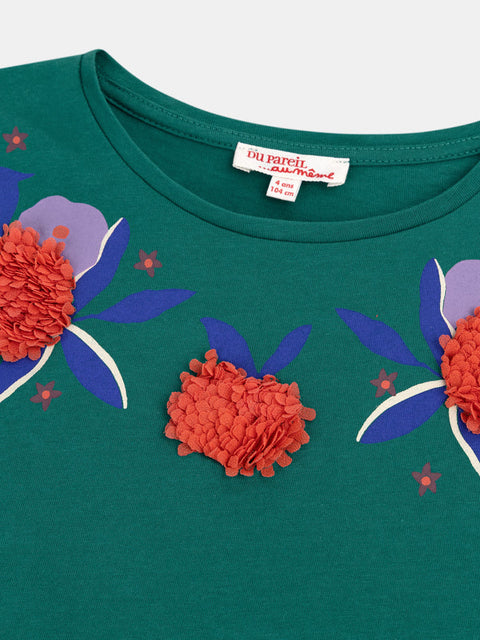 Green Floral Necklace Cotton T-shirt