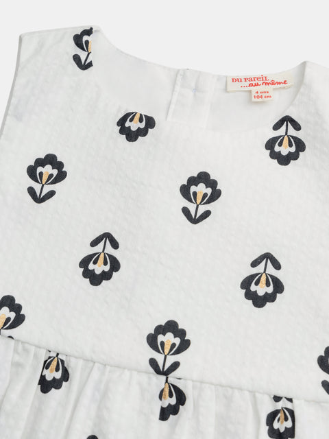 White Floral Print Cotton Blouse