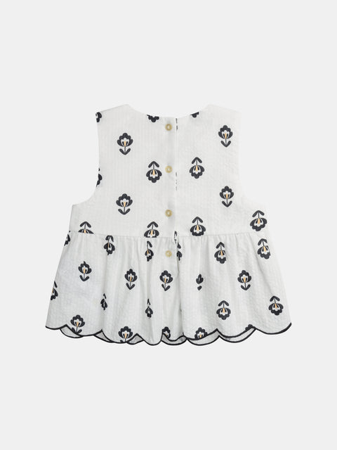 White Floral Print Cotton Blouse