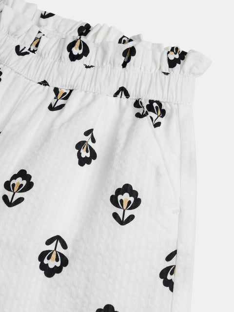 White Floral Print Cotton Trousers