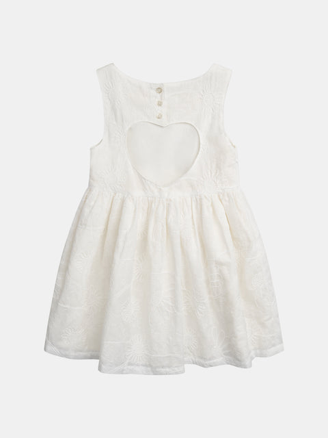 Lined White Heart Shape Cutout Cotton Dress