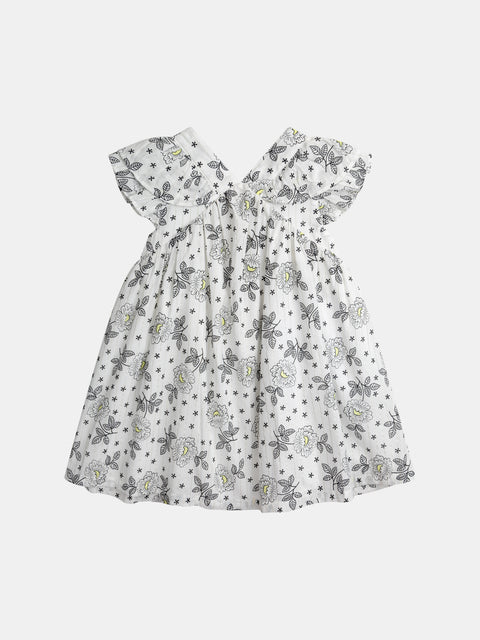 Lined White floral Print Cotton Dress