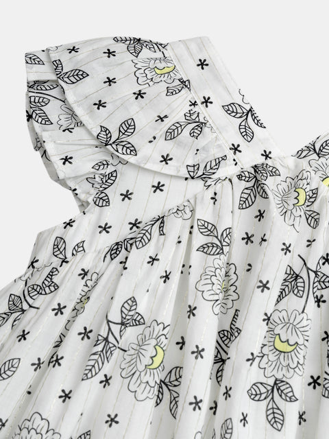 Lined White floral Print Cotton Dress