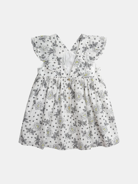 Lined White floral Print Cotton Dress