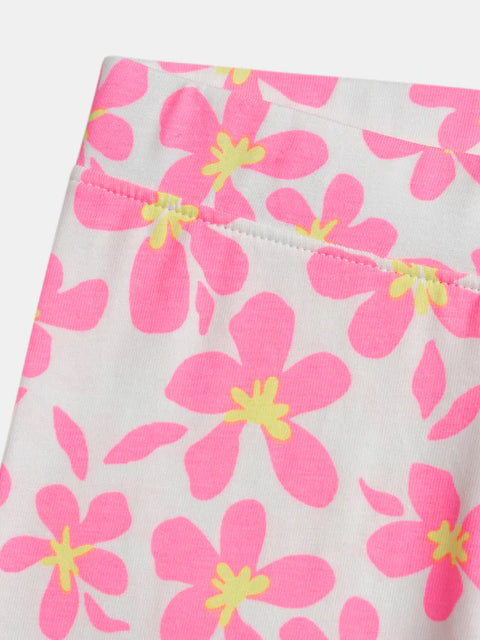 Pink Floral Print Cotton Jersey Bicycle Shorts