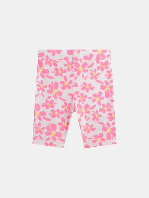 Pink Floral Print Cotton Jersey Bicycle Shorts