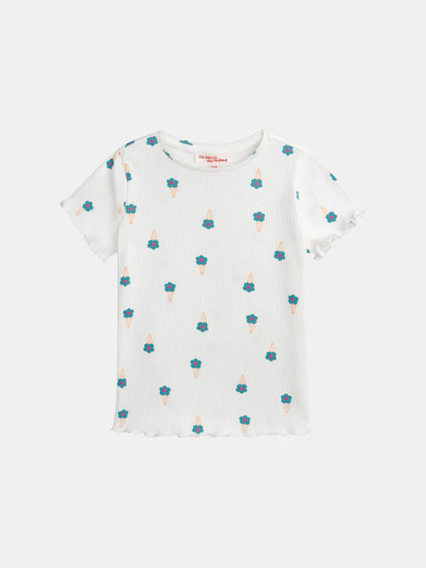 Cream Ribbed Ice Cream Cone Print Cotton T-shirt