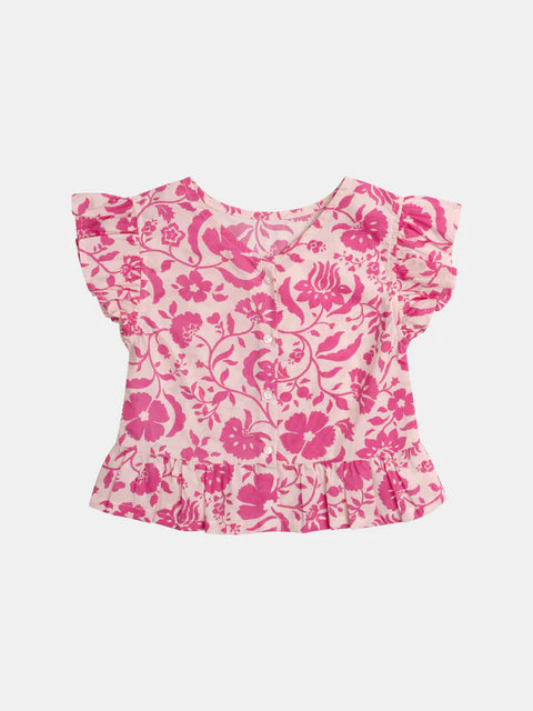 Pink Floral Print Cotton Blouse
