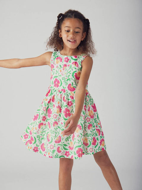 Lined Floral Print Cotton Summer Dress