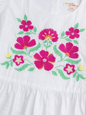 Lined White Floral Embroidered Cotton Sun Dress