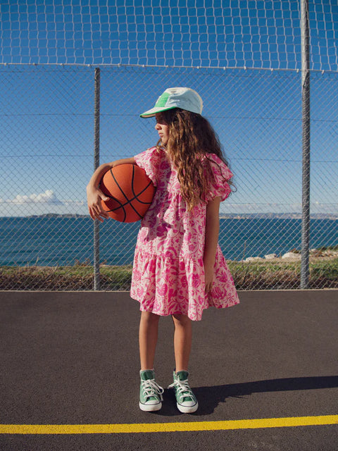 Lined Pink Floral Print Cotton Summer Dress