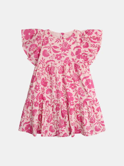 Lined Pink Floral Print Cotton Summer Dress