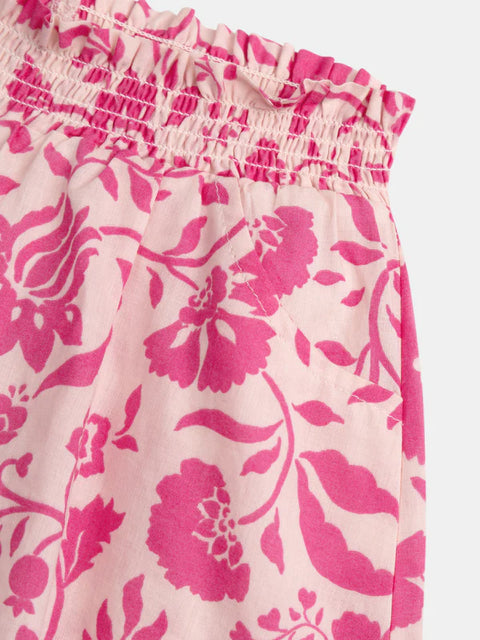 Pink Floral Print Cotton Shorts