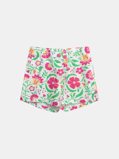 Floral Print Cotton Shorts