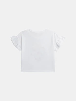 White Cotton T-shirt With Floral Heart Design