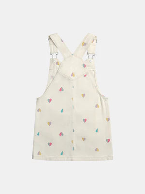 Cream Heart Print Cotton Twill Dungaree Dress