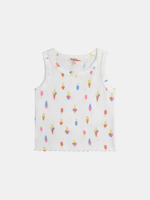 Cream Ice Cream Print Sleeveless Cotton T-shirt