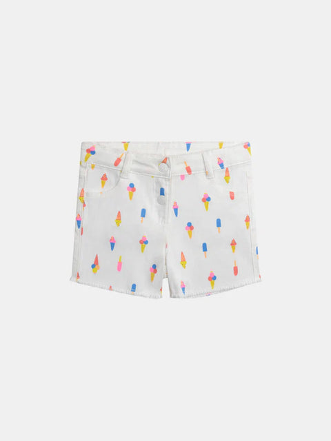 Cream Ice Cream Print Denim Shorts