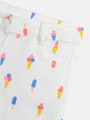 Cream Ice Cream Print Denim Shorts