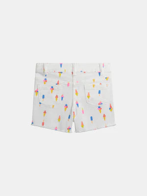 Cream Ice Cream Print Denim Shorts