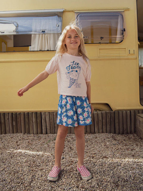 Blue Daisy Print Viscose Shorts