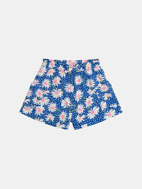 Blue Daisy Print Viscose Shorts