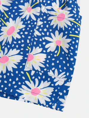 Blue Daisy Print Viscose Shorts