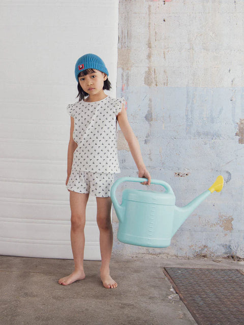 Short Off White Cherry Print Cotton Pyjamas