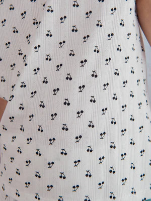 Short Off White Cherry Print Cotton Pyjamas