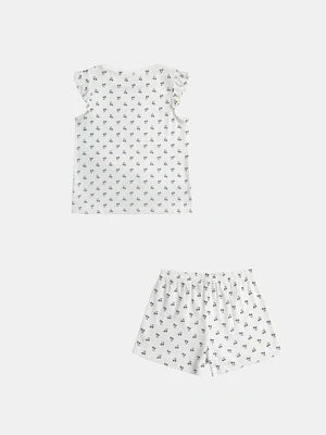 Short Off White Cherry Print Cotton Pyjamas