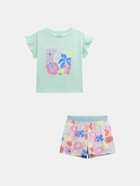 Short Glow In The Dark Floral Print Cotton Pyjamas