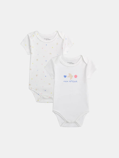 2 Pack White Short Sleeve Cotton Bodysuits