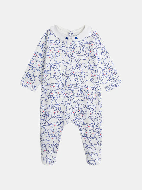 Blue Cotton Dream Print Sleepsuit