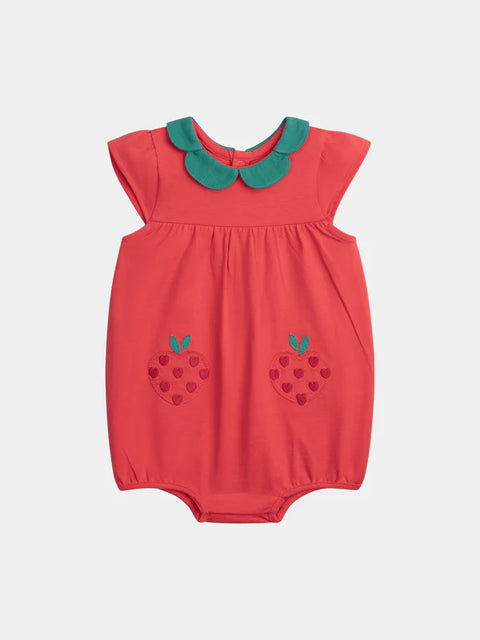 Red Apple Patch Cotton Romper