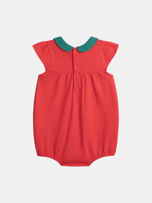 Red Apple Patch Cotton Romper
