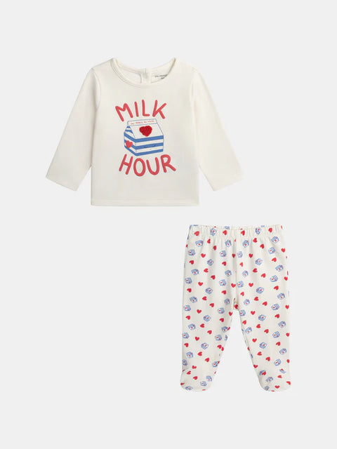 Off White "Milk Hour" Print Cotton Pajamas
