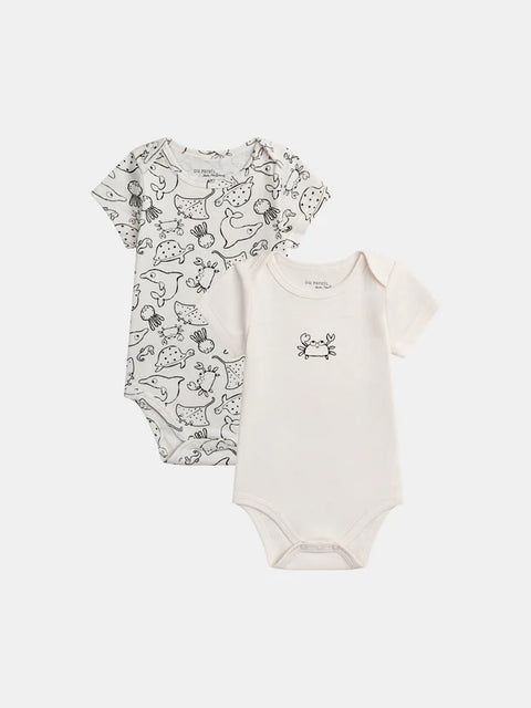 2 Pack Cream Short Sleeve Cotton Bodysuits