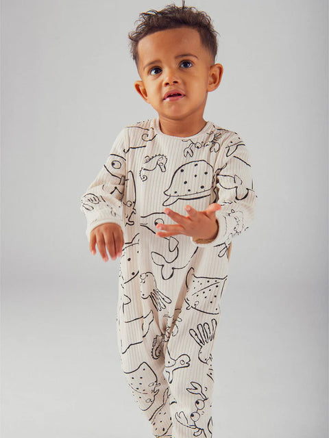 Cream Sea Animal Print Cotton Sleepsuit