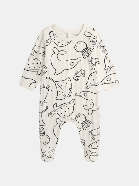 Cream Sea Animal Print Cotton Sleepsuit