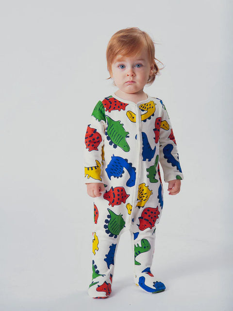 Cream Dinosaur Print Cotton Sleepsuit