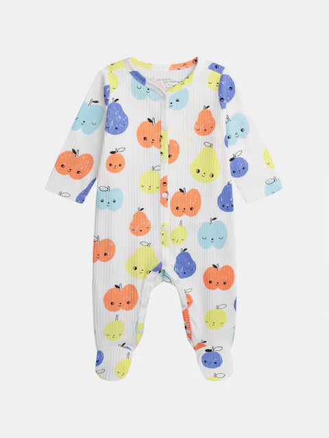 Cream Fruit Print Cotton Sleepsuit
