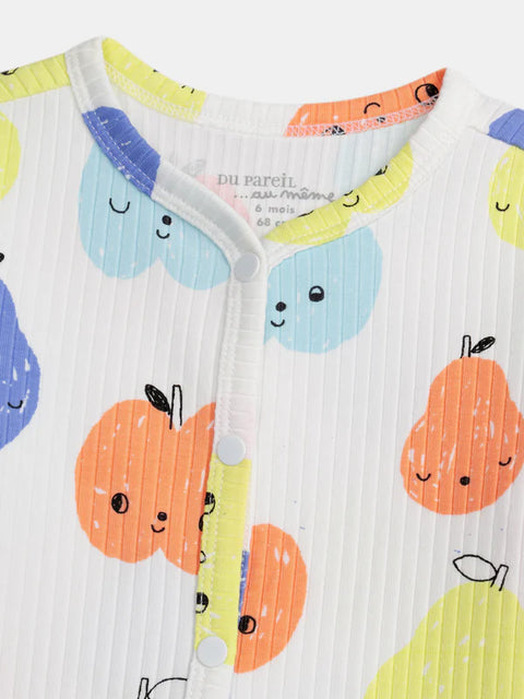 Cream Fruit Print Cotton Sleepsuit
