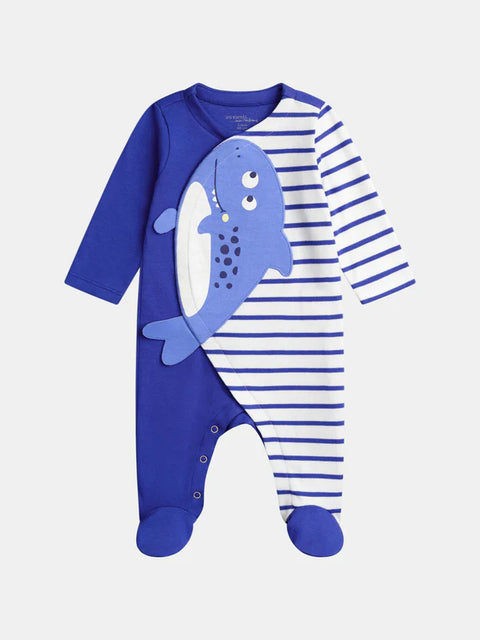 Blue Shark Applique Cotton Sleepsuit