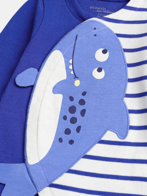 Blue Shark Applique Cotton Sleepsuit