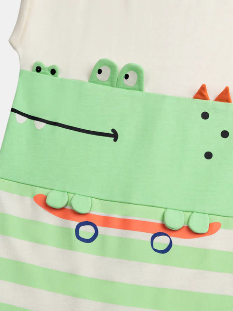 Crocodile Applique Cotton Romper