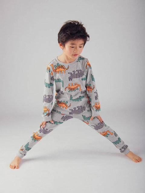 Grey Dinosaur Print Cotton Pyjamas