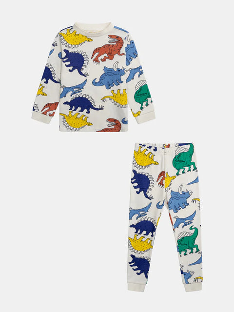Cream Dinosaur Print Cotton Pyjamas
