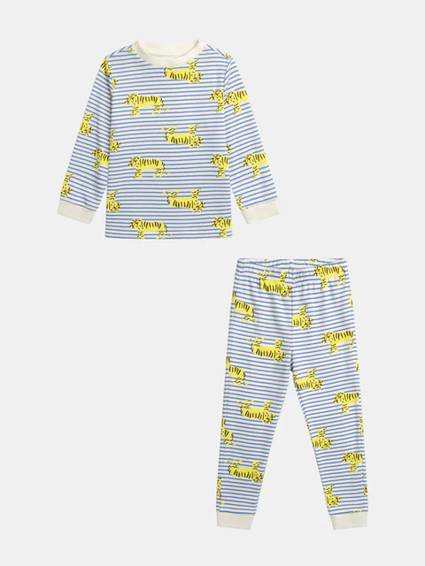Blue Stripe Lion Print Cotton Pyjamas