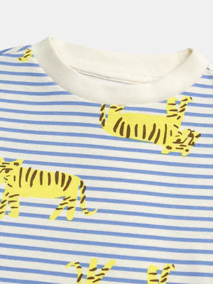 Blue Stripe Lion Print Cotton Pyjamas