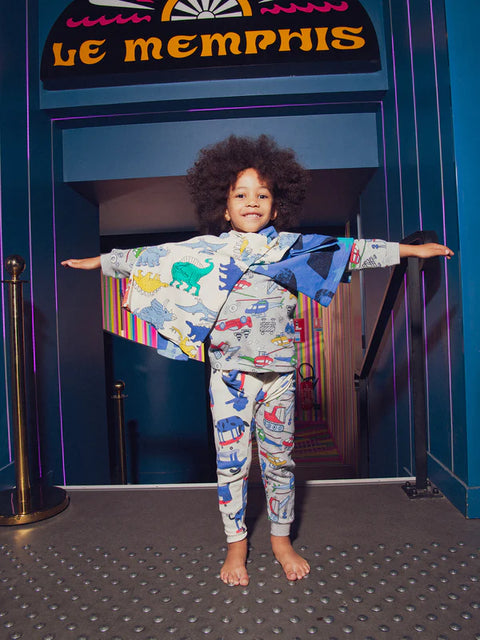 Grey Glow In The Dark Car Print Cotton Pyjamas